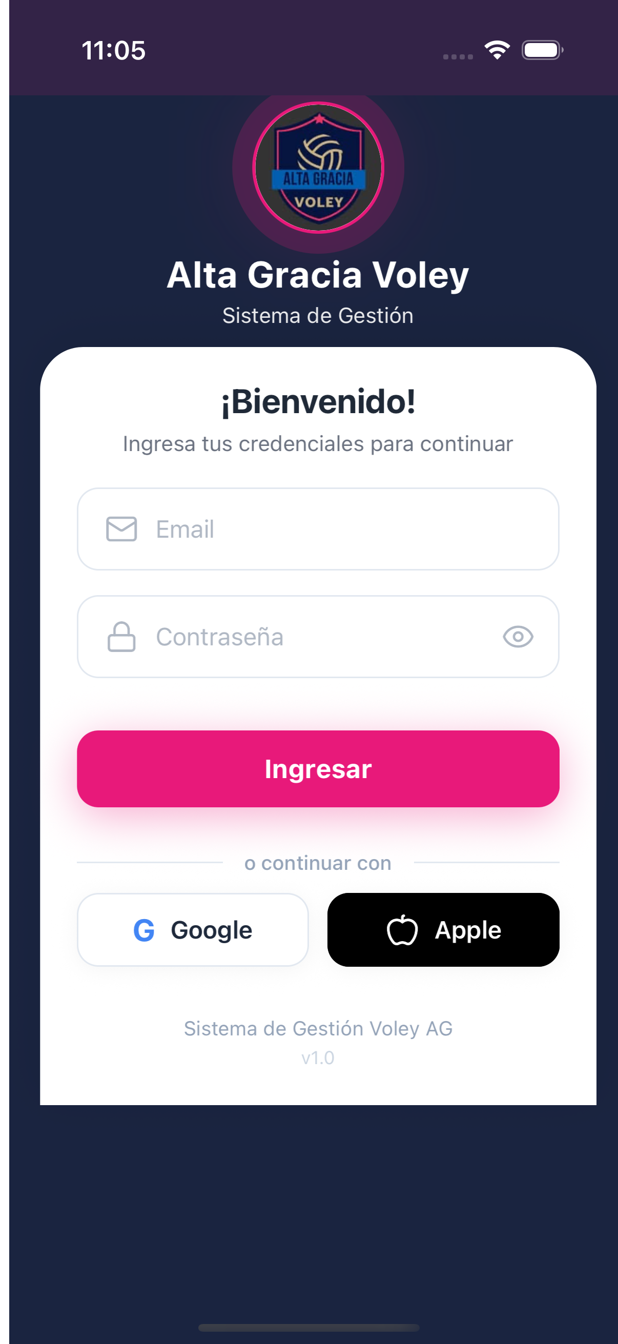 Pantalla de login