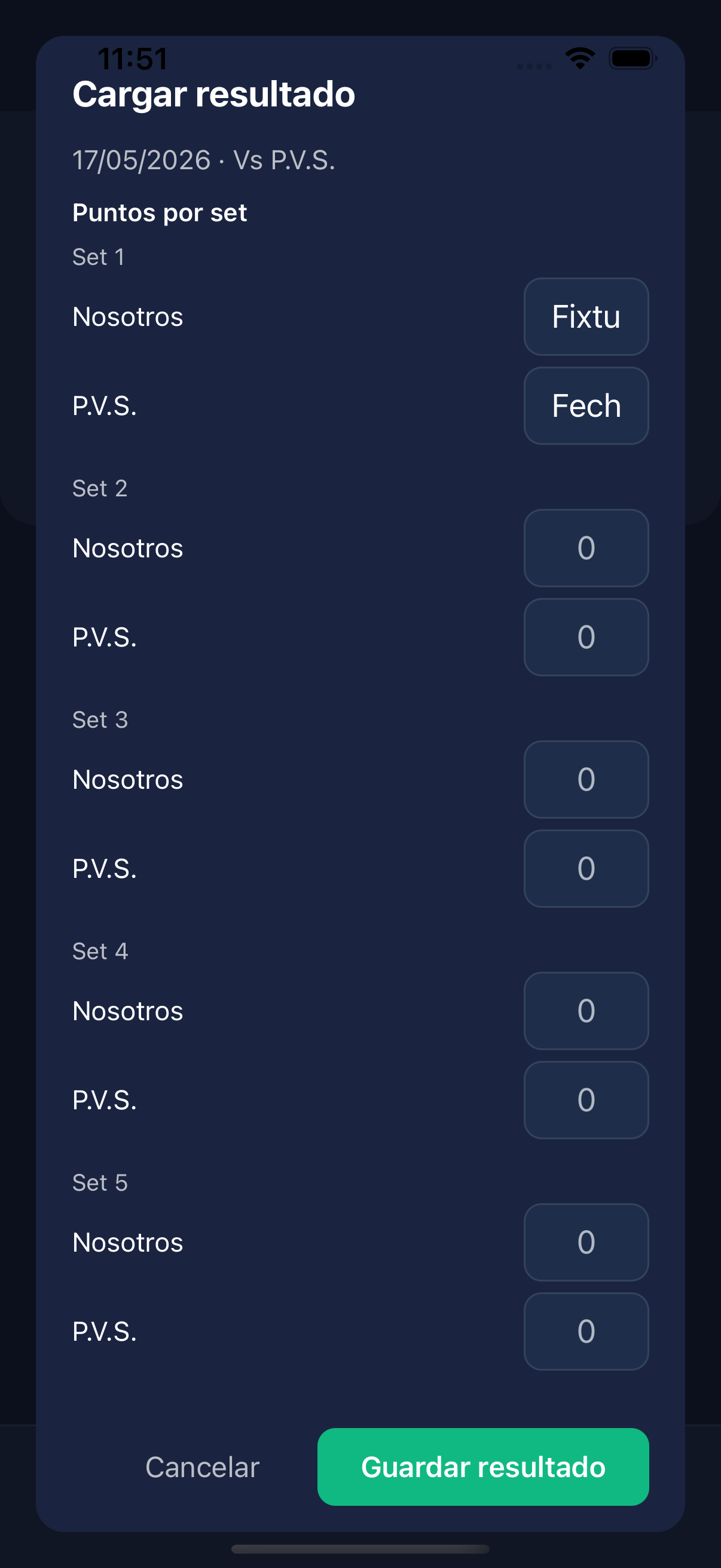 Modal cargar resultado