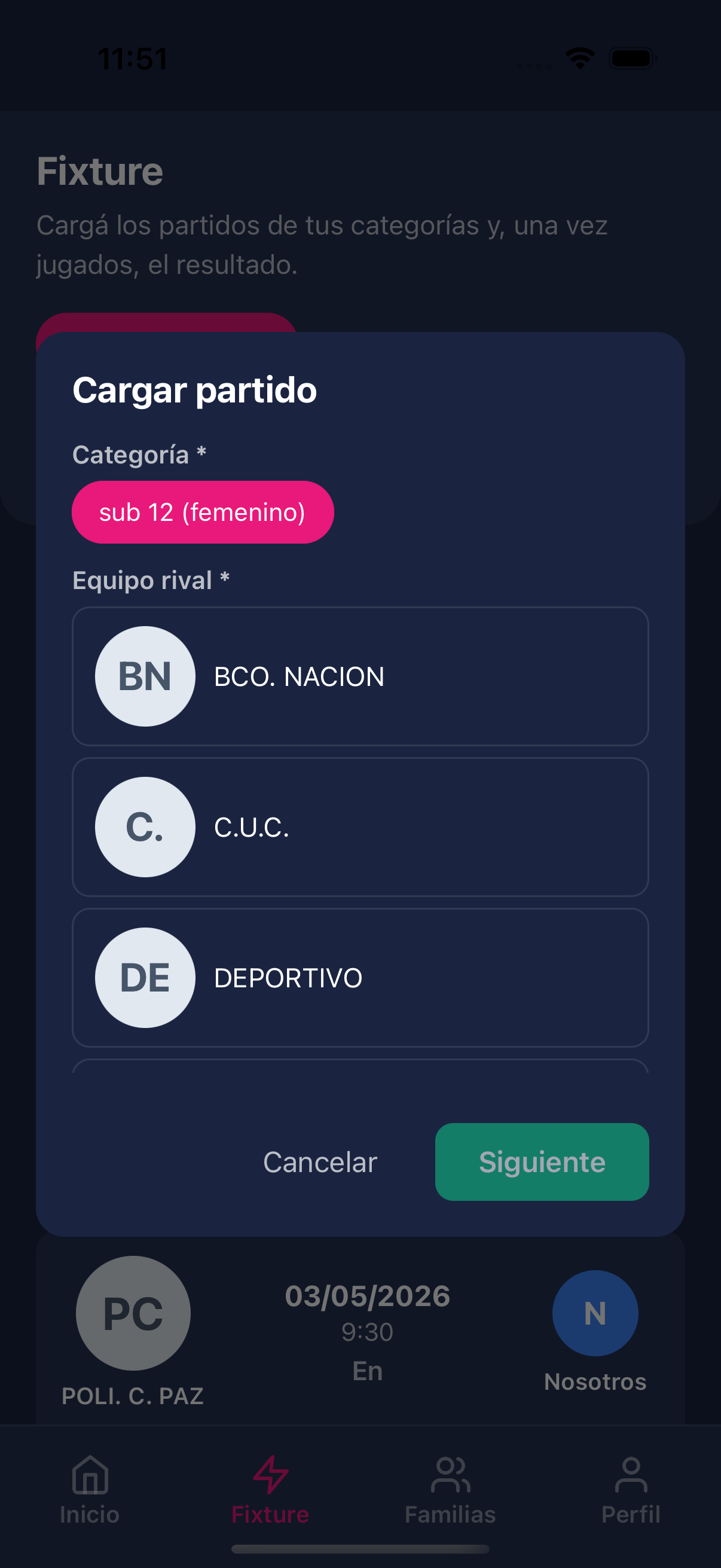Cargar partido paso 1