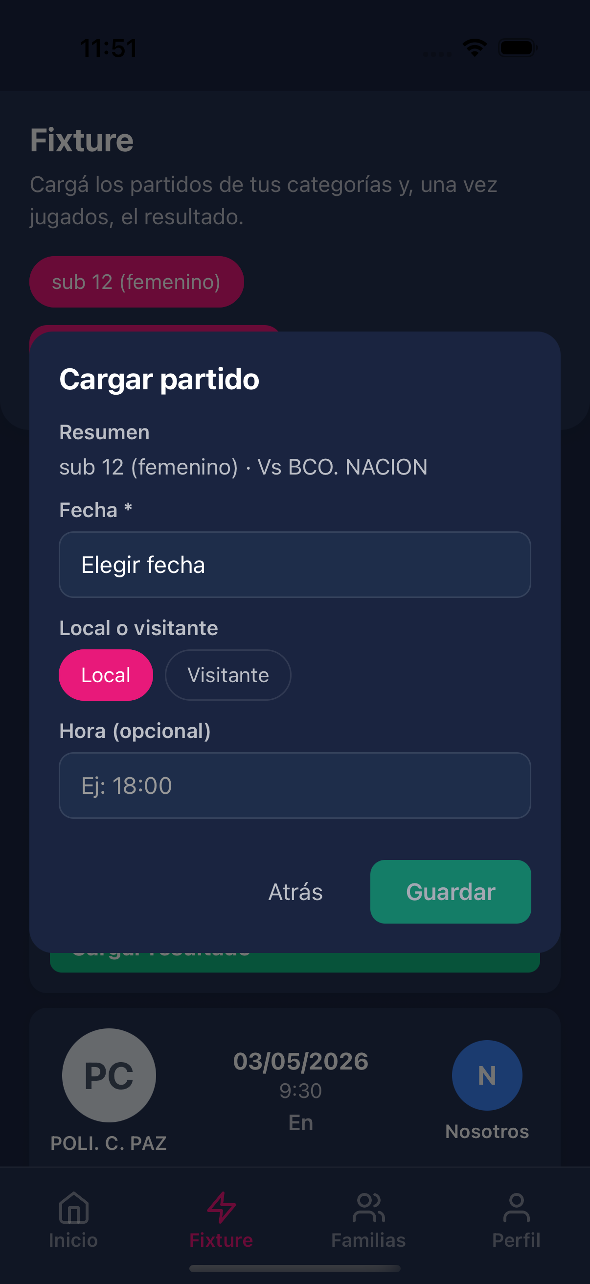 Cargar partido paso 2
